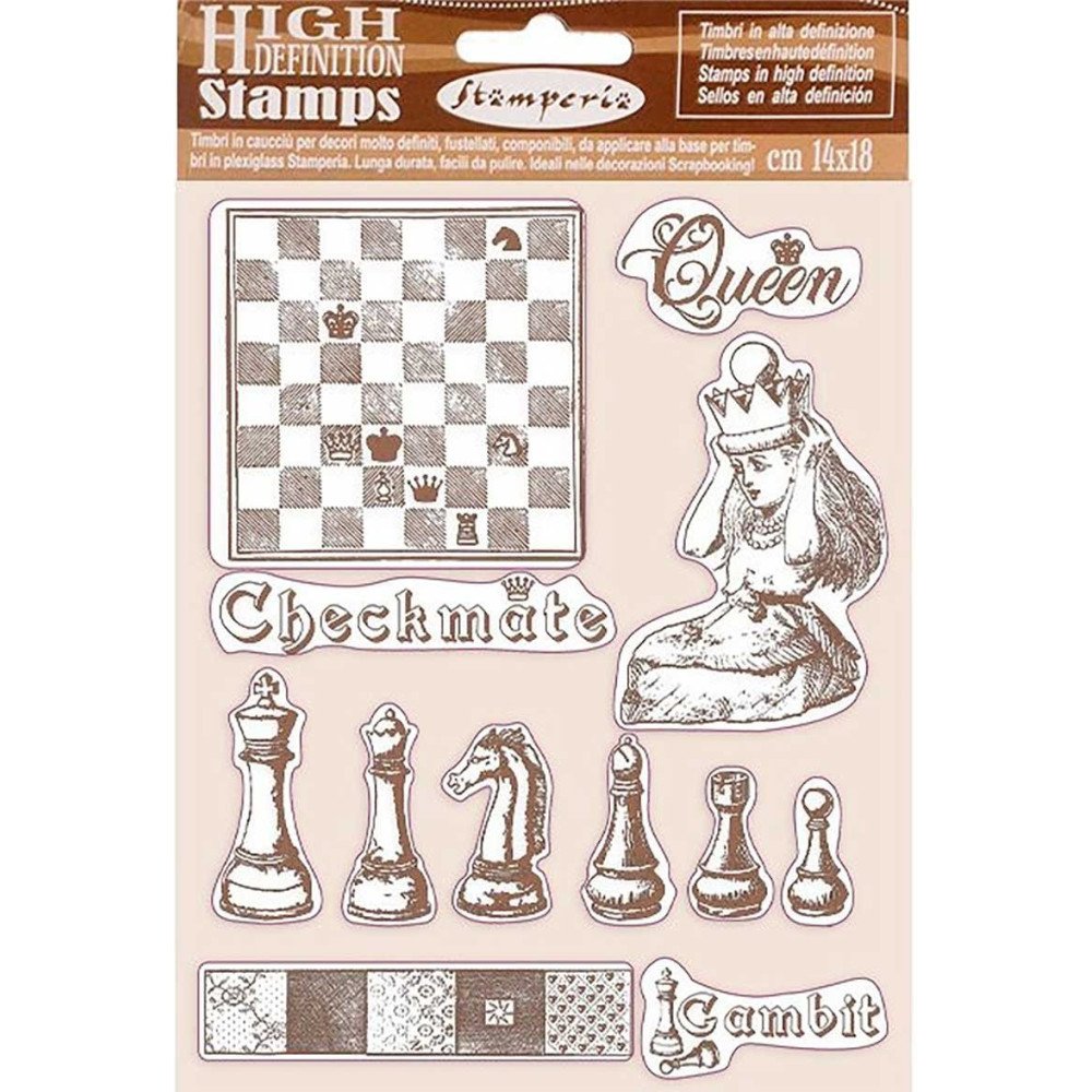 Sello Alta Definición en caucho. Alice Ajedrez 14x18cm.