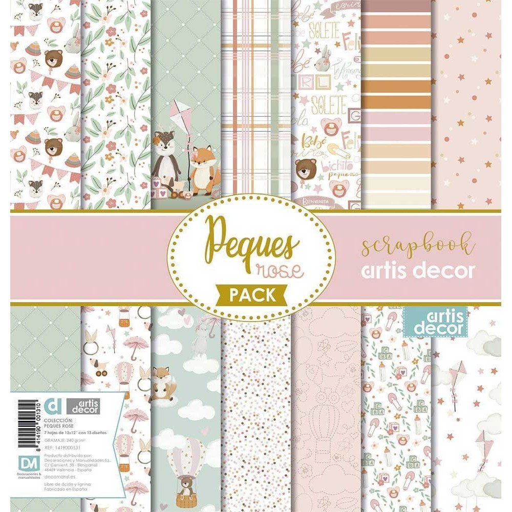 Colección Peques Rose. Papel Scrap 12 X 12. Artis Decor