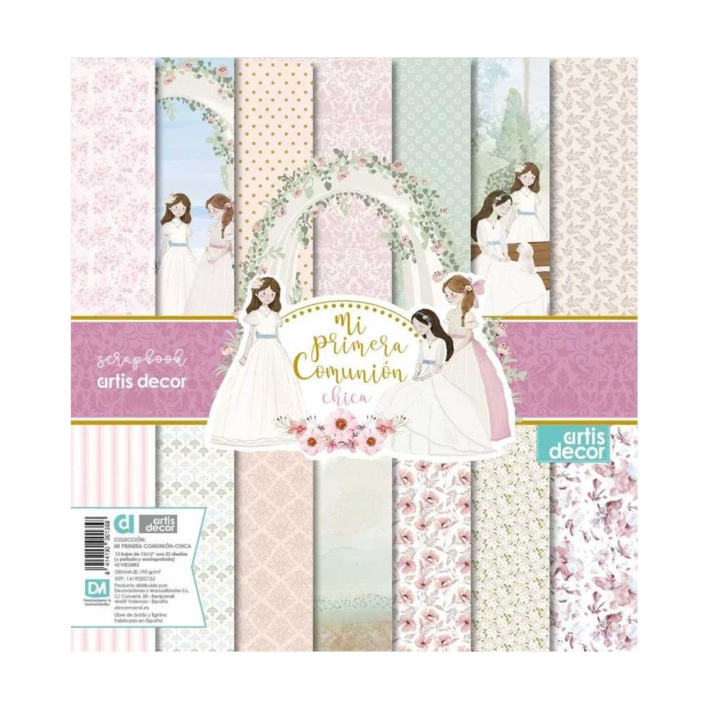 Colección Mi primera comunión Chica. Papel Scrap 12 X 12. Artis Decor