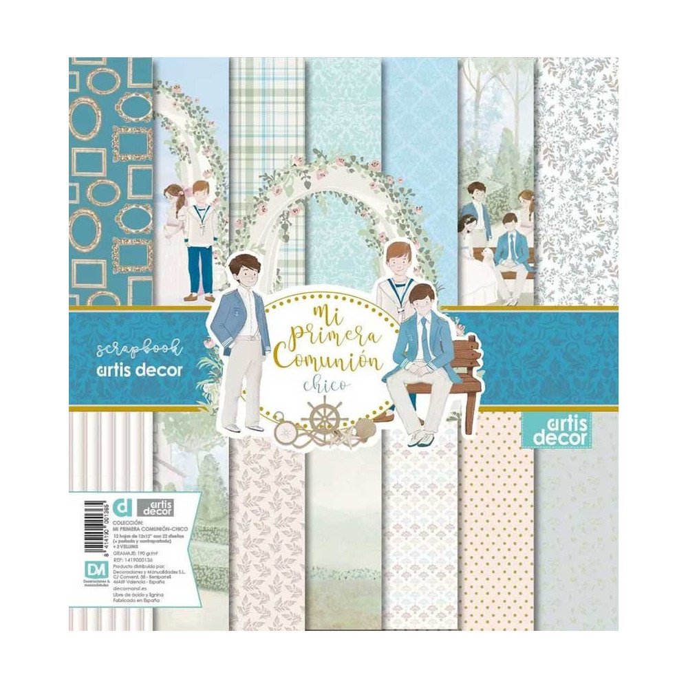 Colección Mi primera comunión Chico. Papel Scrap 12 X 12. Artis Decor