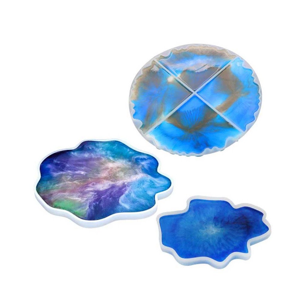 Moldes de Silicona para Posavasos con Forma de Geoda y Ágata. 3 Modelos