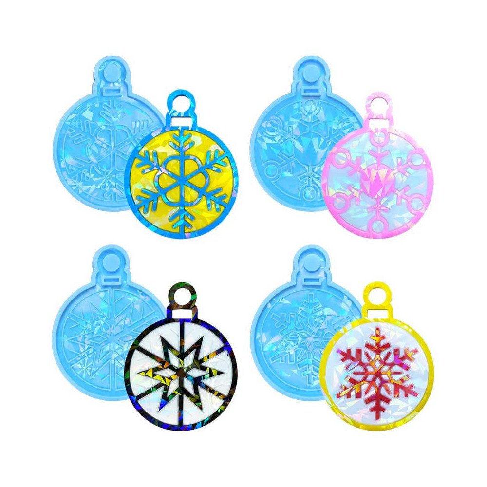Molde de silicona de resina epoxi efecto holográfico para bolas de Navidad, Copos de nieve. 4 Modelos