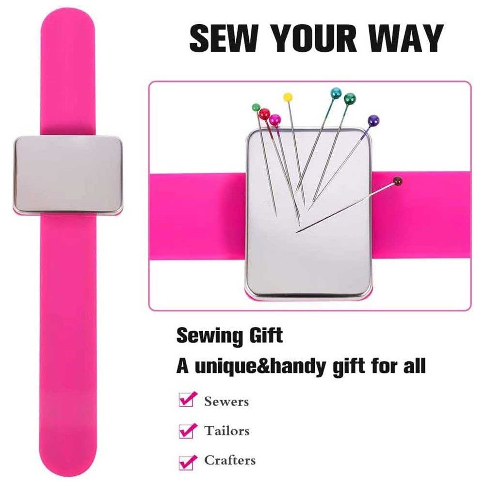 Alfiletero magnético de muñeca para costura. Rosa