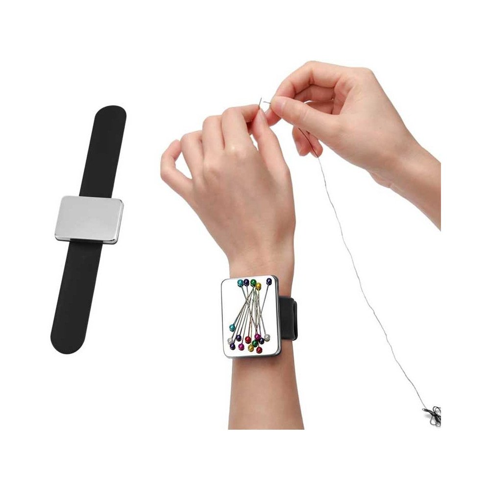 Alfiletero magnético de muñeca para costura. Negro