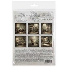 Set de 6 Hojas Mini. Papel de Arroz. ilustraciones de ratones, bosque de cuentos de hadas, escenas domésticas. 14,8 x 14,8cm.