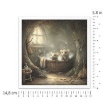 Set de 6 Hojas Mini. Papel de Arroz. ilustraciones de ratones, bosque de cuentos de hadas, escenas domésticas. 14,8 x 14,8cm.