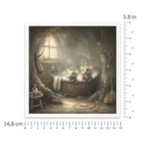 Set de 6 Hojas Mini. Papel de Arroz. ilustraciones de ratones, bosque de cuentos de hadas, escenas domésticas. 14,8 x 14,8cm.