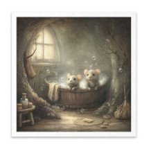 Set de 6 Hojas Mini. Papel de Arroz. ilustraciones de ratones, bosque de cuentos de hadas, escenas domésticas. 14,8 x 14,8cm.