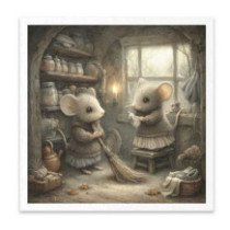Set de 6 Hojas Mini. Papel de Arroz. ilustraciones de ratones, bosque de cuentos de hadas, escenas domésticas. 14,8 x 14,8cm.