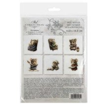 Set de 6 Hojas Mini. Papel de Arroz. ilustraciones en acuarela, ratones, estilo vintage, personajes de cuentos de hadas. 14,8 x