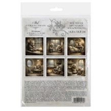 Set de 6 Hojas Mini. Papel de Arroz. Ilustraciones de cuentos de ratones, escenas domésticas. 14,8 x 14,8cm.