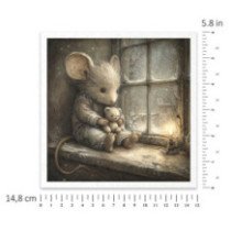 Set de 6 Hojas Mini. Papel de Arroz. Ilustraciones de cuentos de ratones, escenas domésticas. 14,8 x 14,8cm.