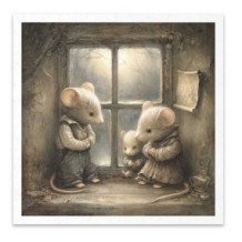 Set de 6 Hojas Mini. Papel de Arroz. Ilustraciones de cuentos de ratones, escenas domésticas. 14,8 x 14,8cm.