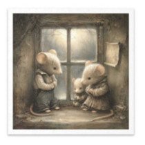 Set de 6 Hojas Mini. Papel de Arroz. Ilustraciones de cuentos de ratones, escenas domésticas. 14,8 x 14,8cm.