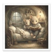 Set de 6 Hojas Mini. Papel de Arroz. Ilustraciones de cuentos de ratones, escenas domésticas. 14,8 x 14,8cm.