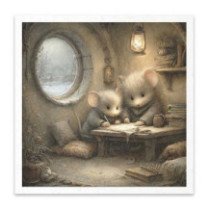 Set de 6 Hojas Mini. Papel de Arroz. Ilustraciones de cuentos de ratones, escenas domésticas. 14,8 x 14,8cm.