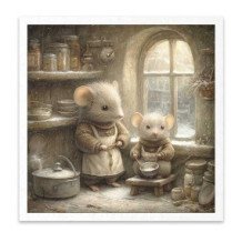 Set de 6 Hojas Mini. Papel de Arroz. Ilustraciones de cuentos de ratones, escenas domésticas. 14,8 x 14,8cm.