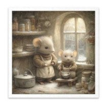 Set de 6 Hojas Mini. Papel de Arroz. Ilustraciones de cuentos de ratones, escenas domésticas. 14,8 x 14,8cm.