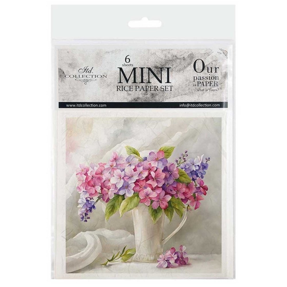 Set de 6 Hojas Mini. Papel de Arroz. Flores de verano ramo de flores. 14,8x14,8cm.