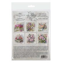 Set de 6 Hojas Mini. Papel de Arroz. Flores de verano ramo de flores. 14,8x14,8cm.