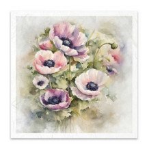 Set de 6 Hojas Mini. Papel de Arroz. Flores de verano ramo de flores. 14,8x14,8cm.