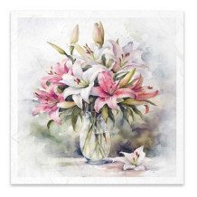 Set de 6 Hojas Mini. Papel de Arroz. Flores de verano ramo de flores. 14,8x14,8cm.