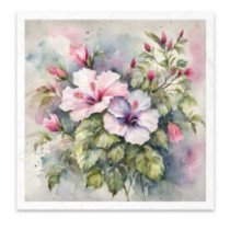 Set de 6 Hojas Mini. Papel de Arroz. Flores de verano ramo de flores. 14,8x14,8cm.