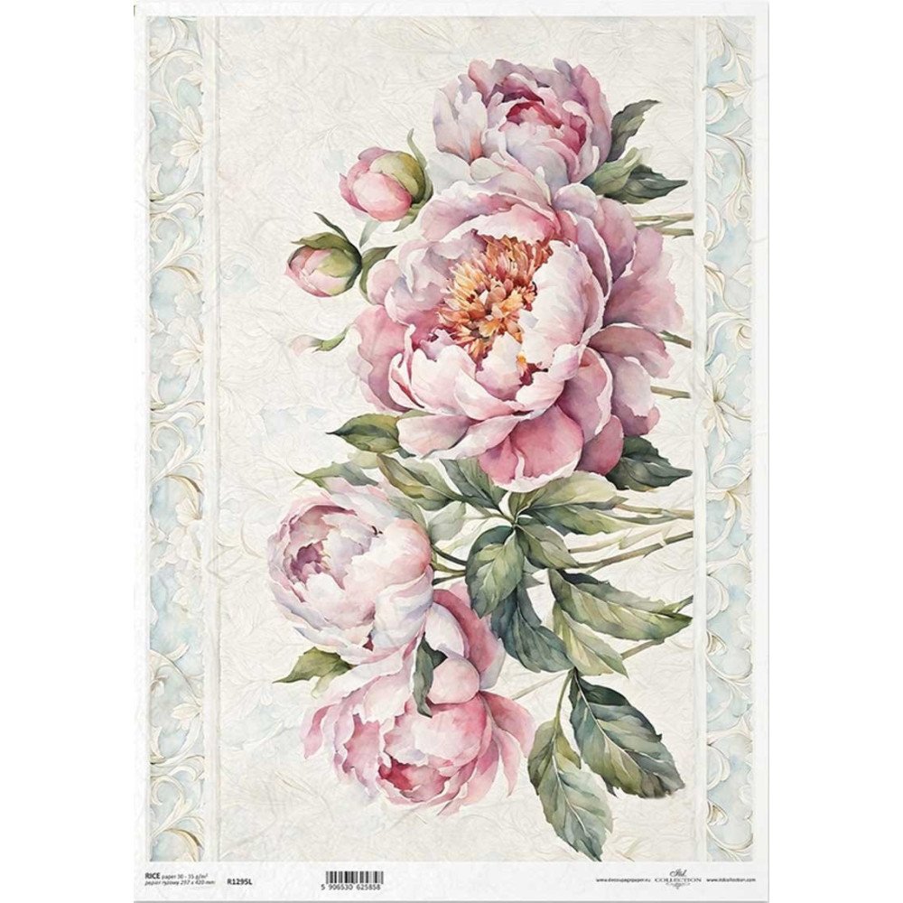 Papel de arroz A3. Pretty Pink Peonies. 29,7 x 42 cm