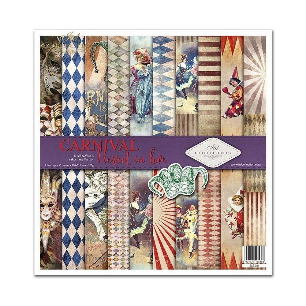 Set de papeles para Scrapbooking. Colección Carnaval - Pierrot Enamorado - 31 x 32 cm