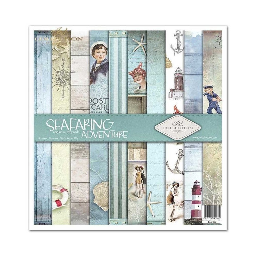 Set de papeles para scrapbooking. Colección Una Aventura a Vela - 31 x 32 cm.