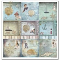 Set de papeles para scrapbooking. Colección Una Aventura a Vela - 31 x 32 cm.