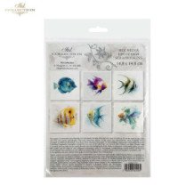 Set de 6 Hojas Mini. Papel de Arroz. Peces Tropicales. 14,8 x 14,8cm.