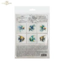 Set de 6 Hojas Mini. Papel de Arroz. ilustraciones de Peces Tropicales. 14,8 x 14,8cm.