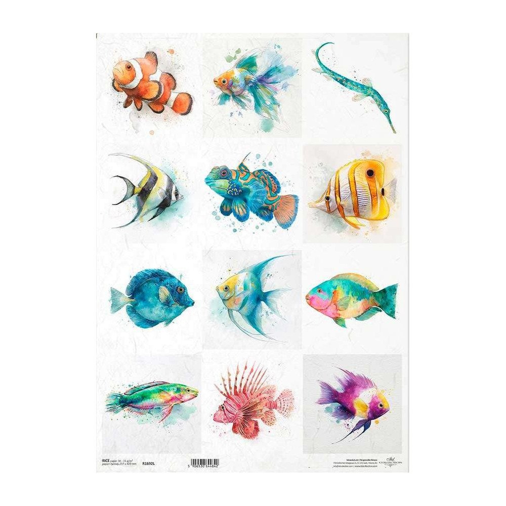 Papel de arroz A3. Peces Tropicales. 29,7 x 42 cm.