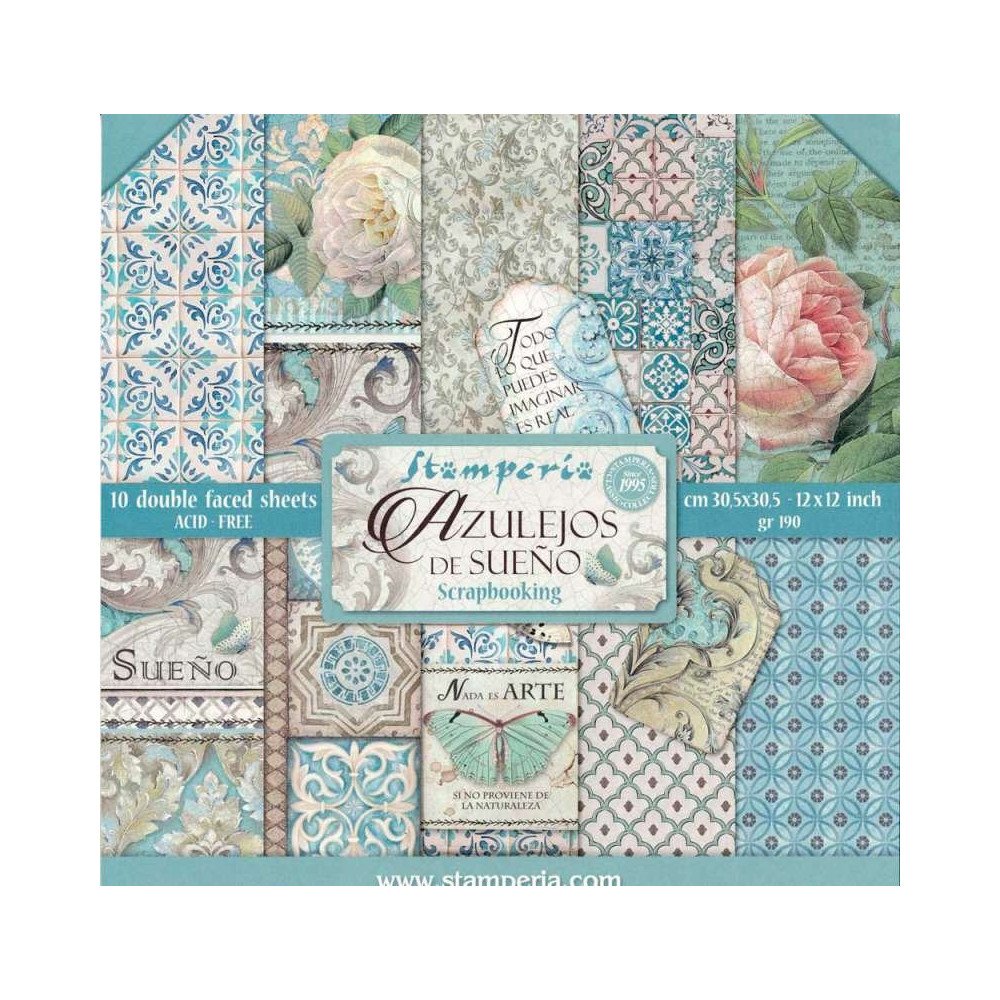 Set de papel para scrapbooking. Azulejos de sueño. 10 hojas 30,5 x 30,5 cm (12" x 12") 2 caras