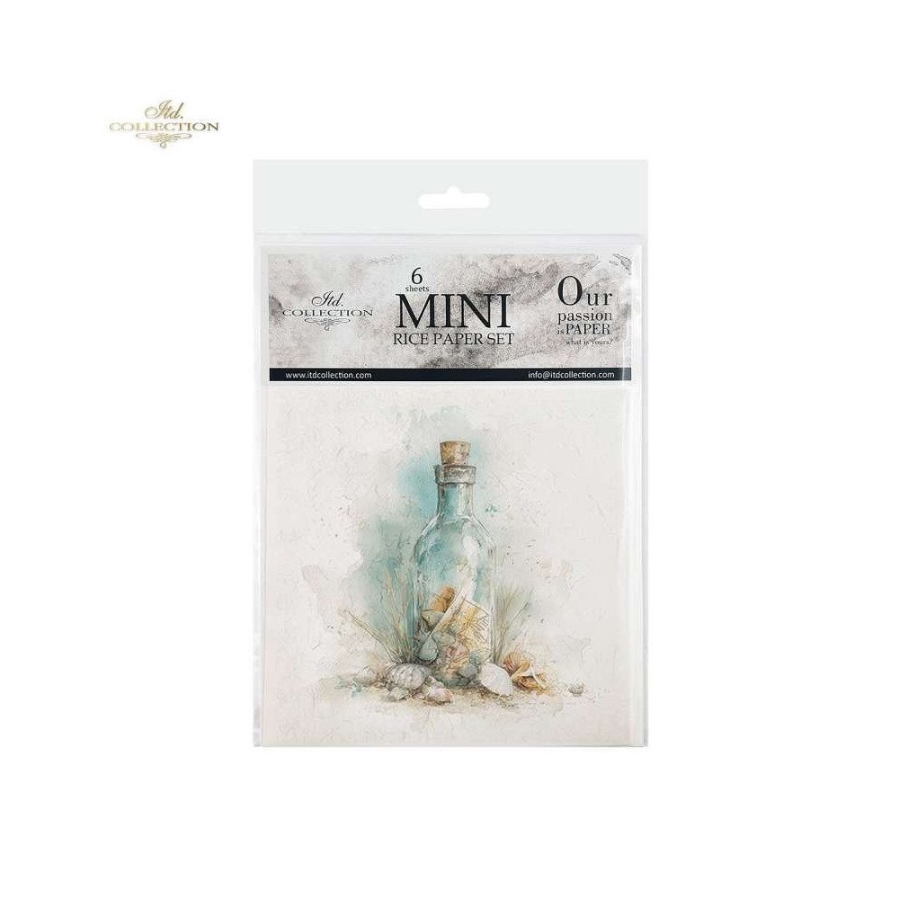 Set de 6 Hojas Mini. Papel de Arroz. Paisajes Marinos. 14,8 x 14,8cm.