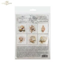 Set de 6 Hojas Mini. Papel de Arroz. Motivos Marinos. 14,8 x 14,8cm.