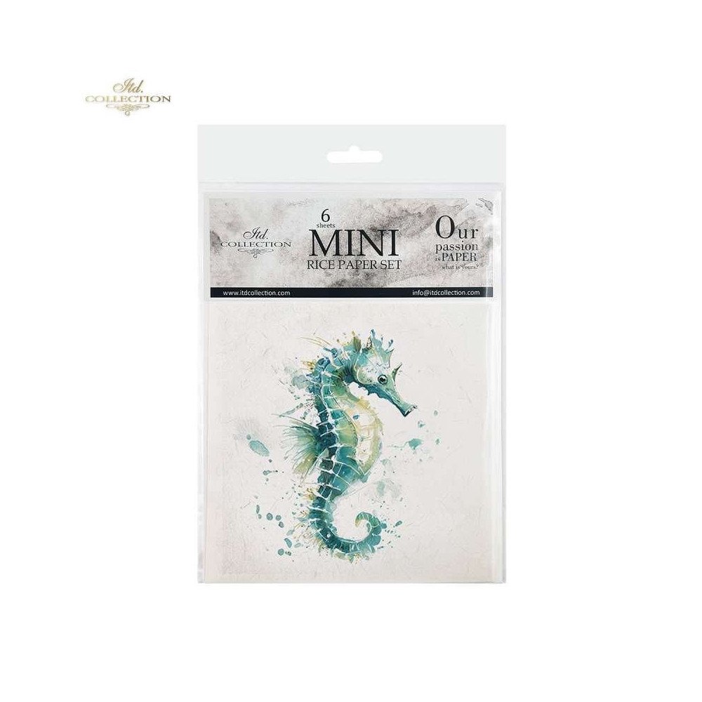 Set de 6 Hojas Mini. Papel de Arroz. Fauna Marina. 14,8 x 14,8cm.