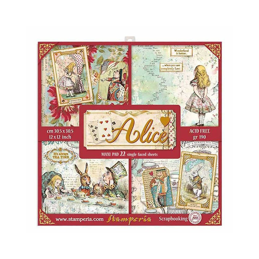 Bloc para Scrap Alice 22 hojas 30.5x30.5 (12 x 12 inch). Stamperia