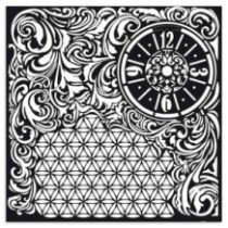 Stencil Stamperia 30 x 30 cm. Reloj y Textura
