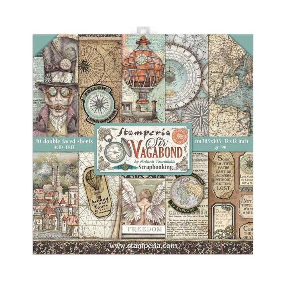 Sir Vagabond. Stamperia 20,3x20,3 cm. Bloc Scrap 10 hojas